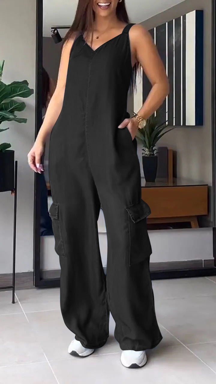 Michelle® | Women'S Sleeveless Denim Cargo Jumpsuit