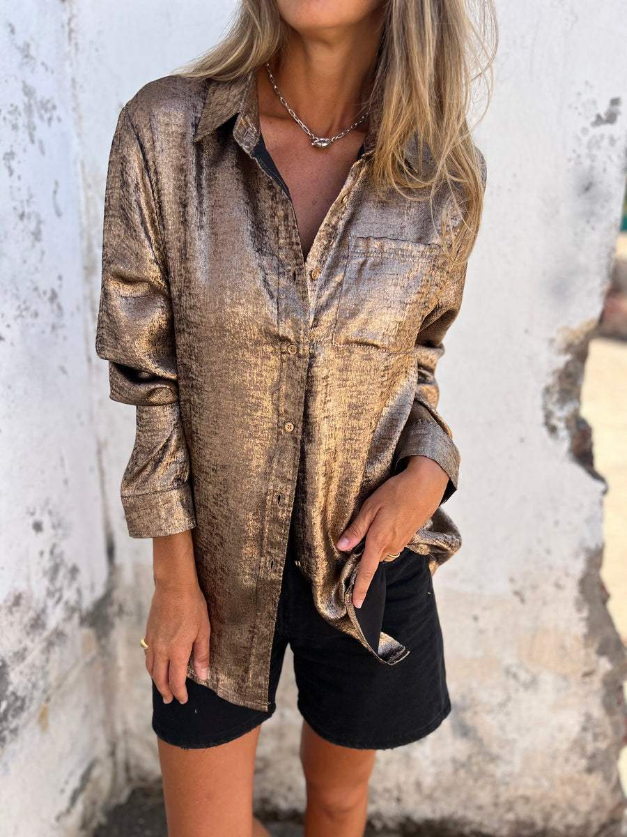 Hana® | Metallic-Bluse