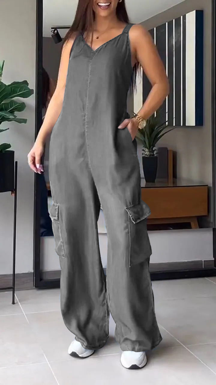 Alessia® | Women'S Sleeveless Denim Cargo Jumpsuit