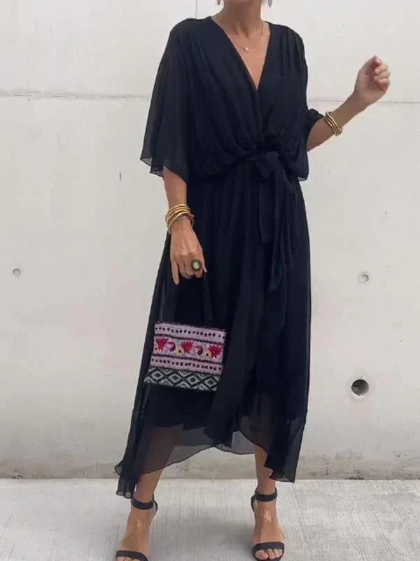 Whitney | Elegant Soft V-Neck Silk Dress for Women