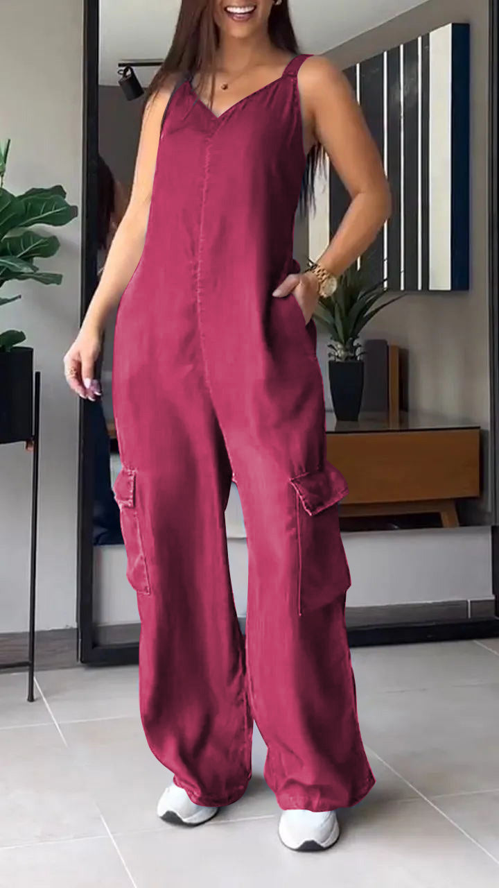 Alessia® | Women'S Sleeveless Denim Cargo Jumpsuit