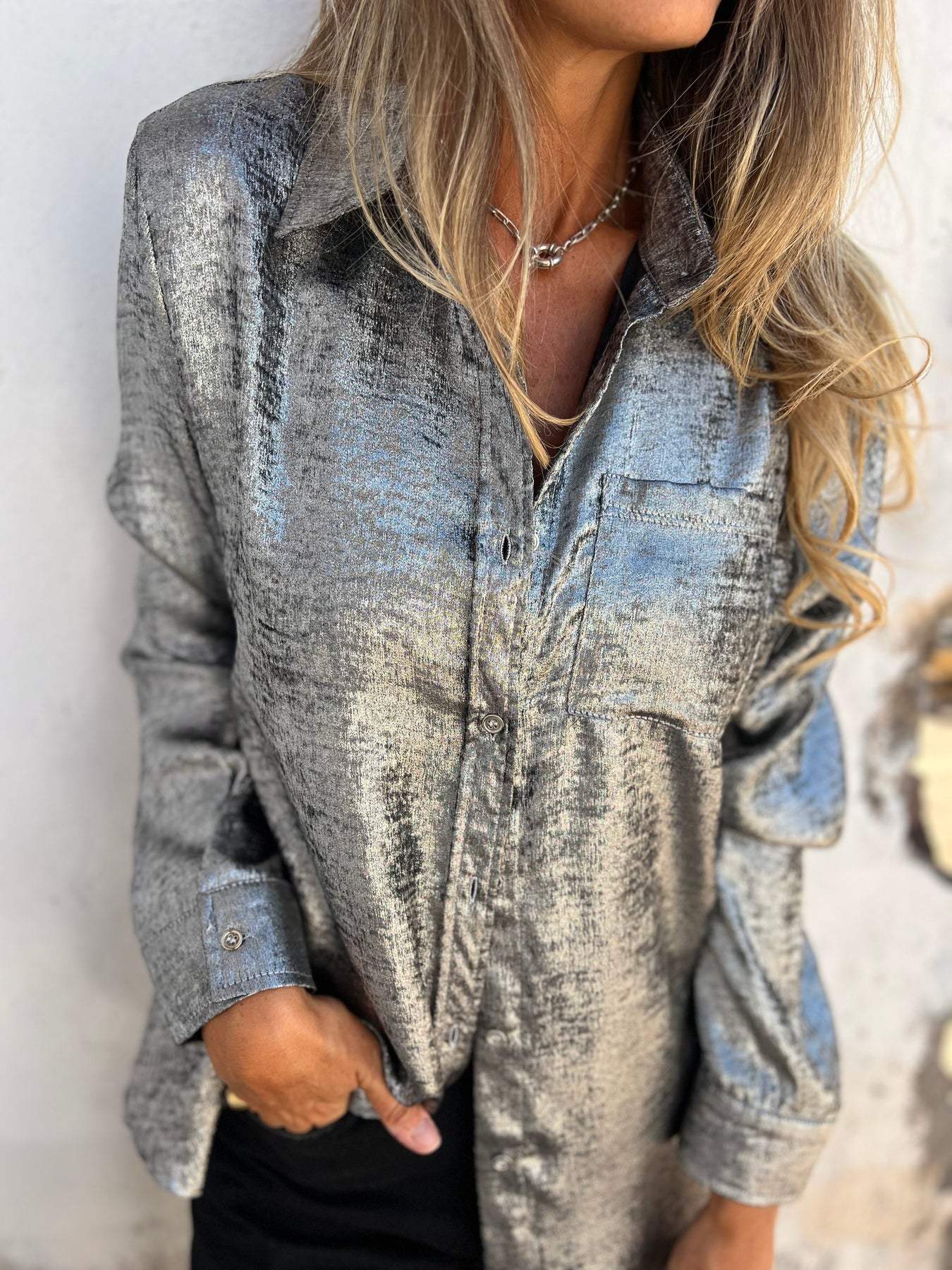 Jasmine® | Metallic women's blouse with collar