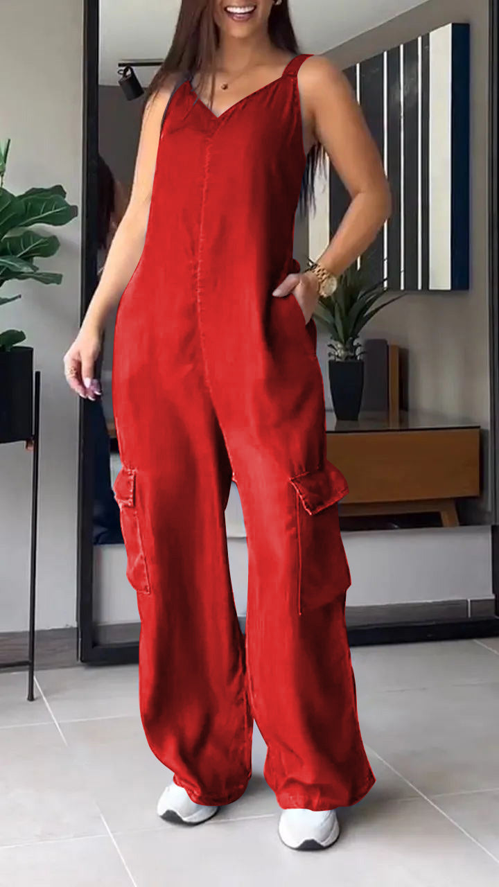 Michelle® | Women'S Sleeveless Denim Cargo Jumpsuit