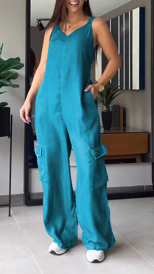 Michelle® | Women'S Sleeveless Denim Cargo Jumpsuit