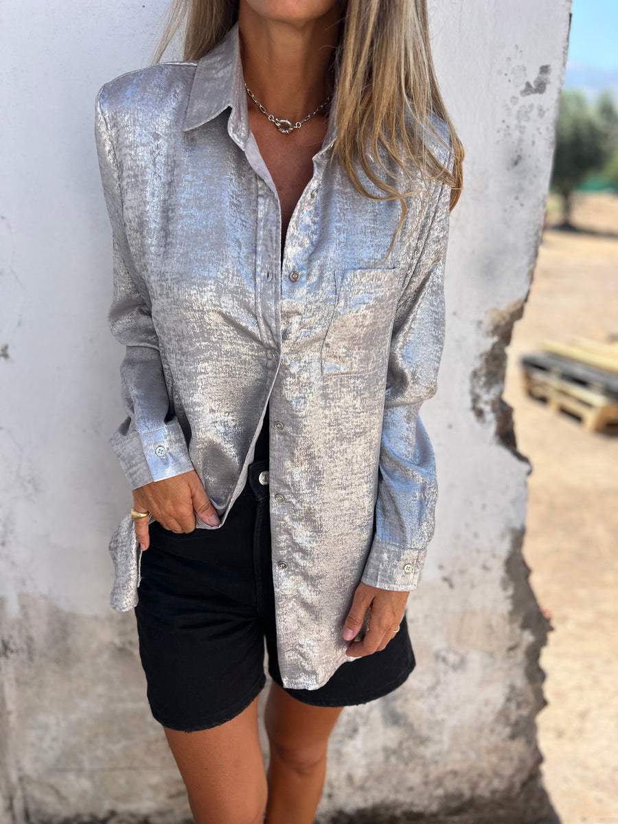 Hana® | Metallic-Bluse