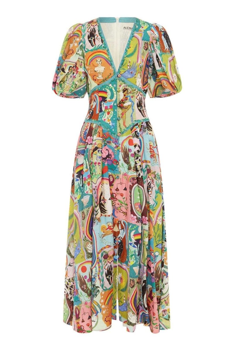 Paty® | V-Neck Puff Sleeve Midi Dress