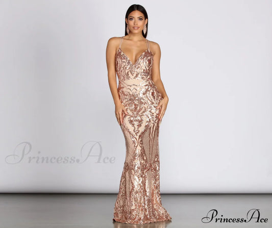 Julieanne Formal Stylish Sequin Scroll Dress