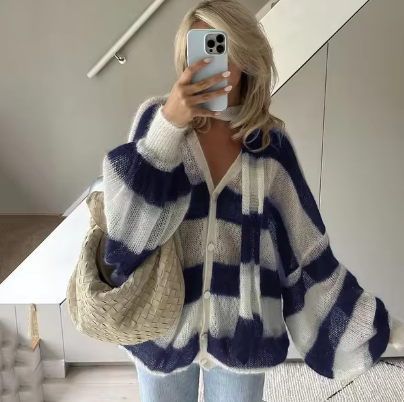 Yara | Striped women's sweater with scarf