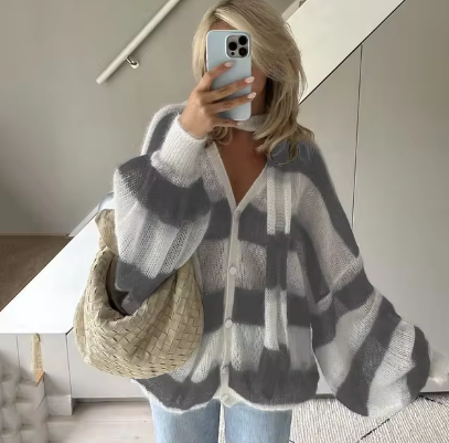 Yara | Striped women's sweater with scarf