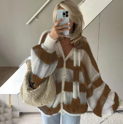 Yara | Striped women's sweater with scarf