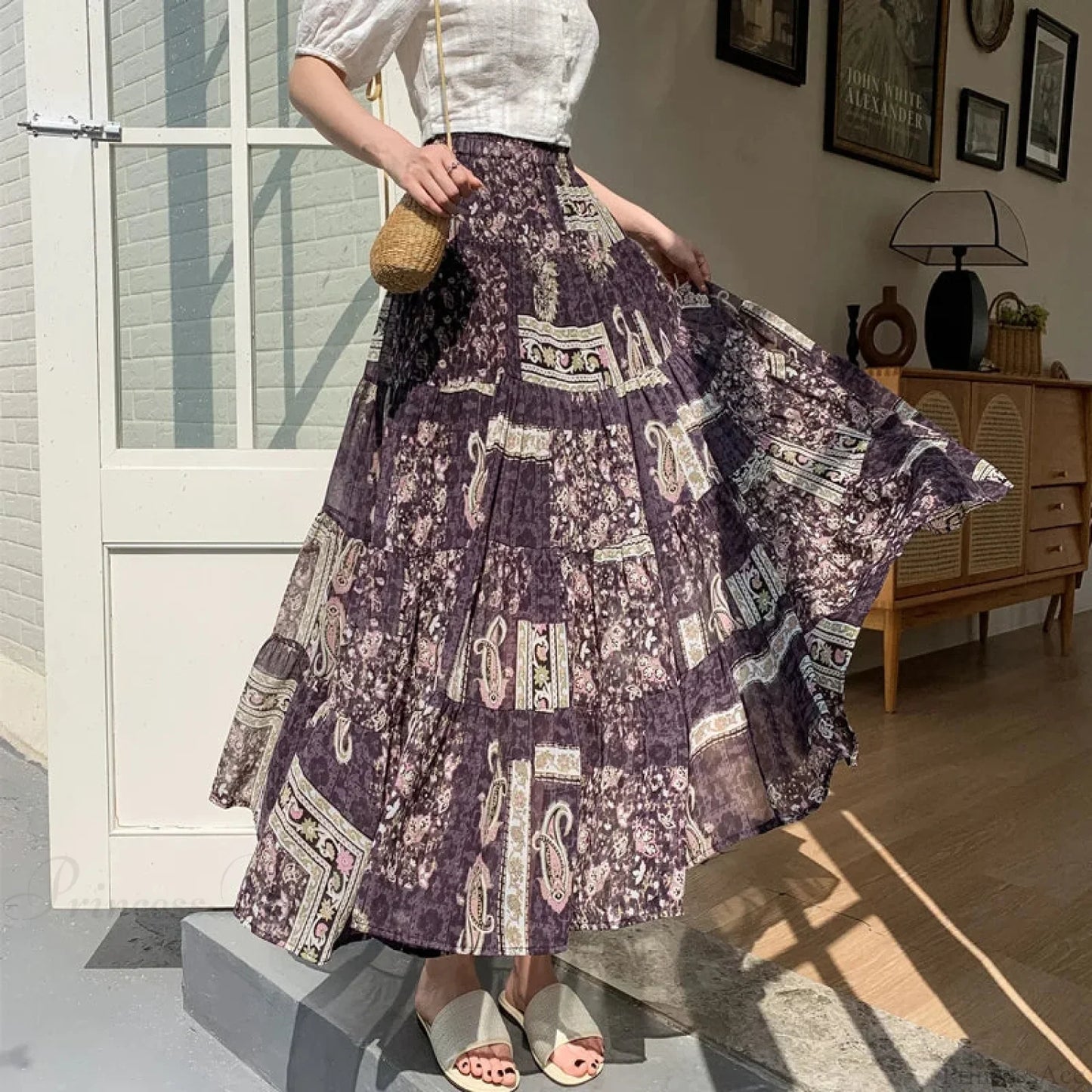 Kawaii Chiffon Splice Floral Tea Break Skirt