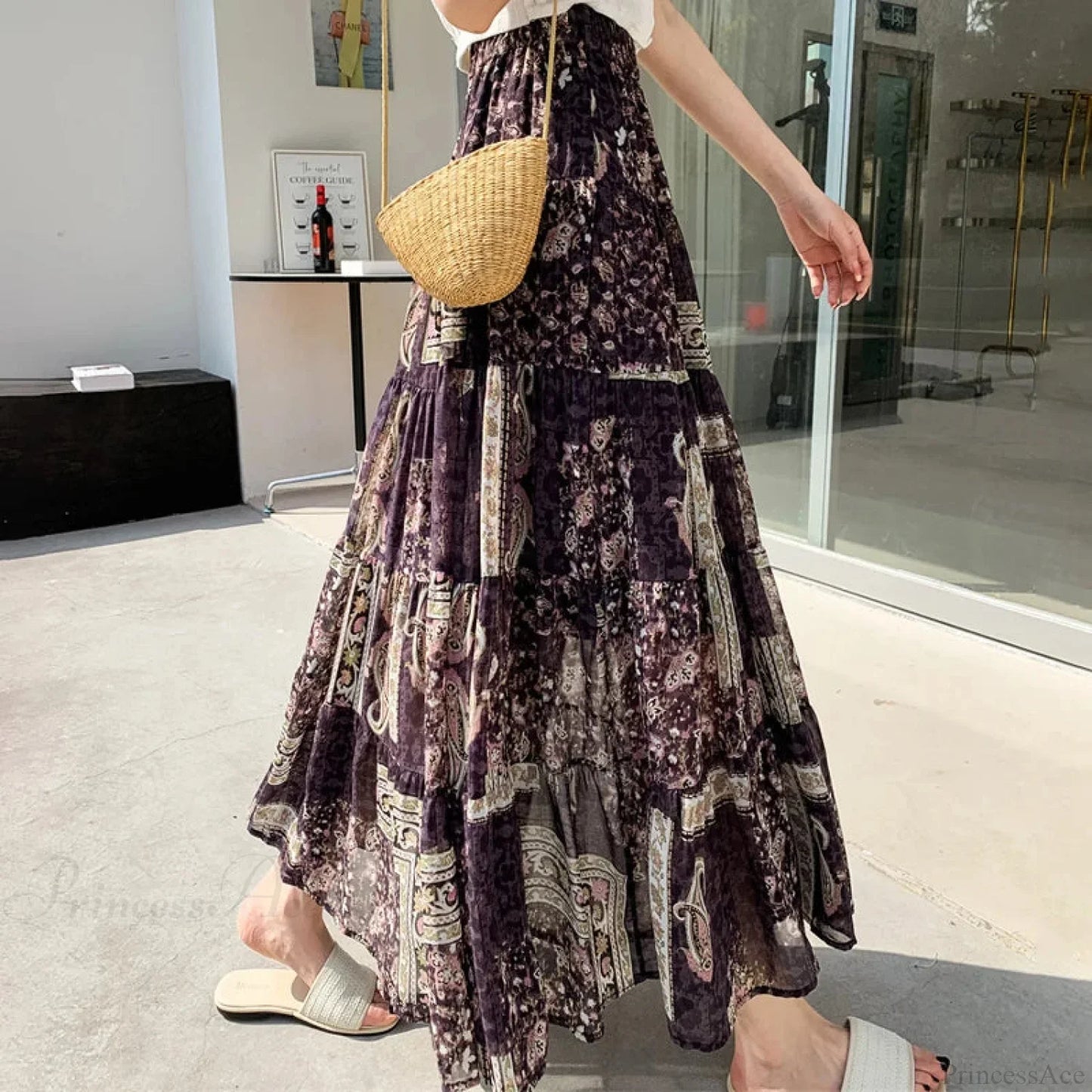 Kawaii Chiffon Splice Floral Tea Break Skirt