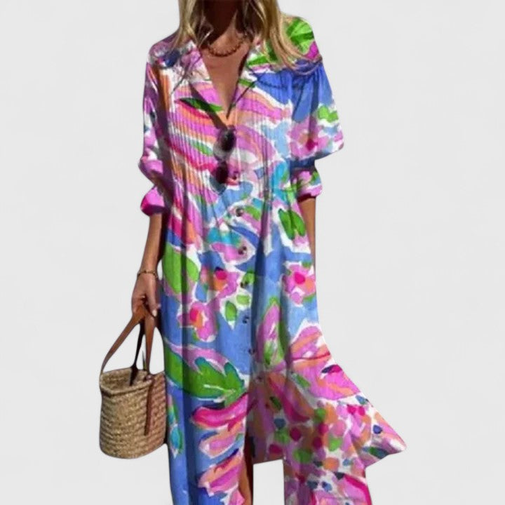 Kendra | Women's V-Neck Maxi Button Down Dress
