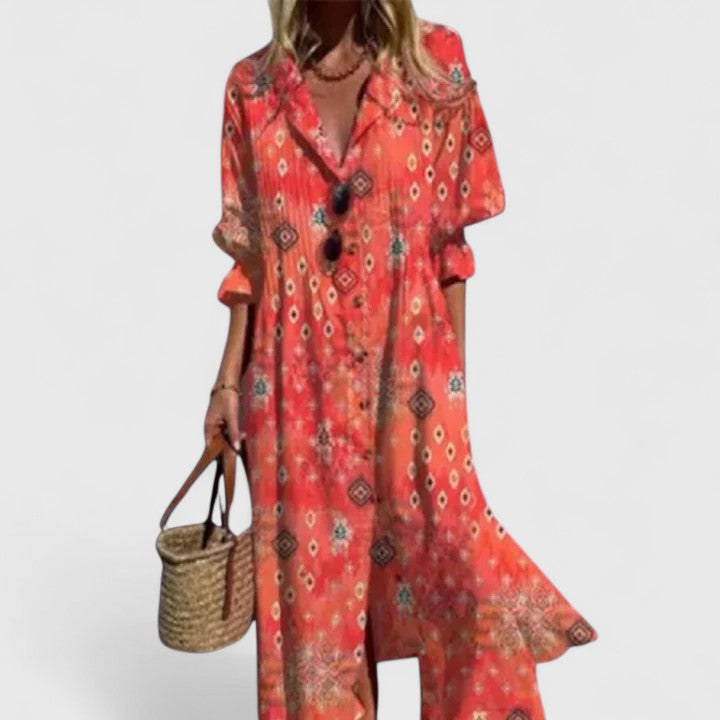 Kendra | Women's V-Neck Maxi Button Down Dress