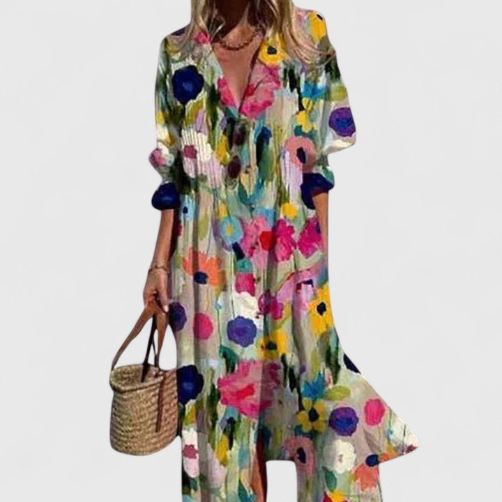 Kendra | Women's V-Neck Maxi Button Down Dress
