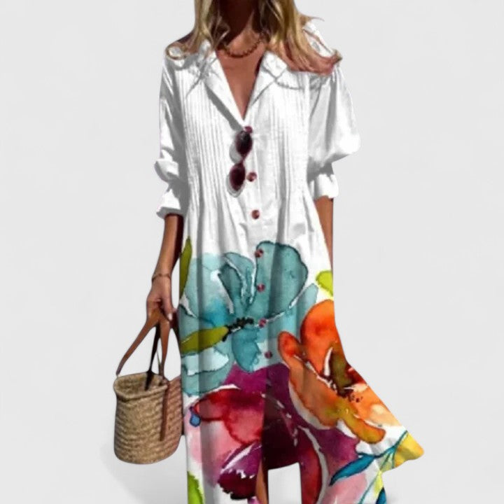 Kendra | Women's V-Neck Maxi Button Down Dress