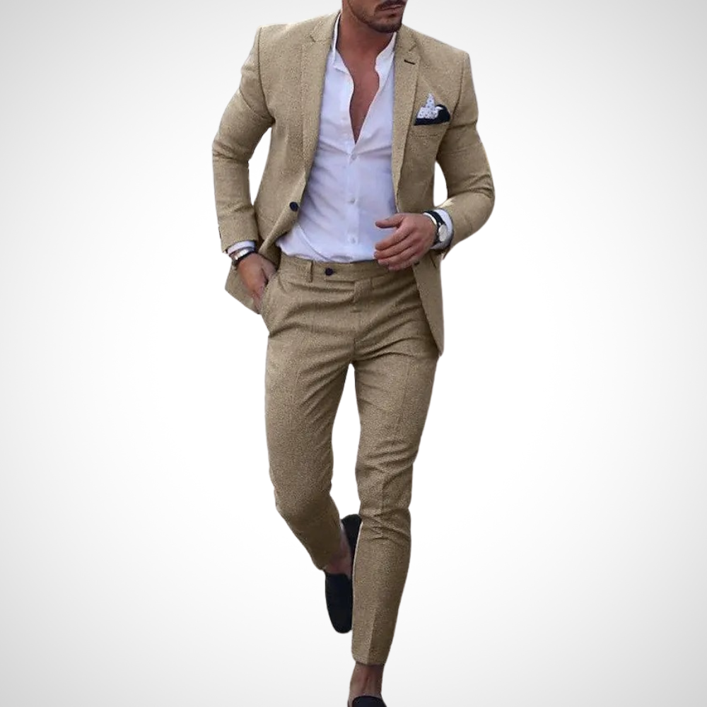 Men’s 2-Piece Suit Set With Single-Breasted Blazer and Slim-Fit Trousers