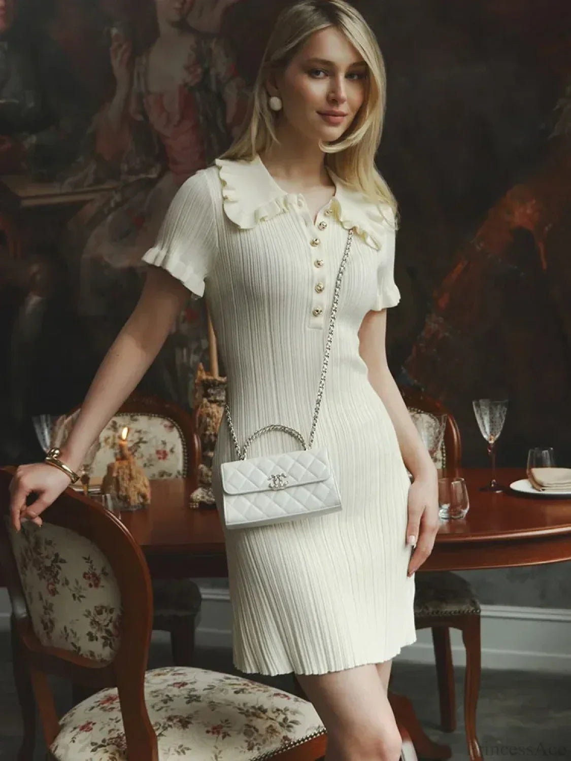 Knit Retro Single-Breasted Mini Dress