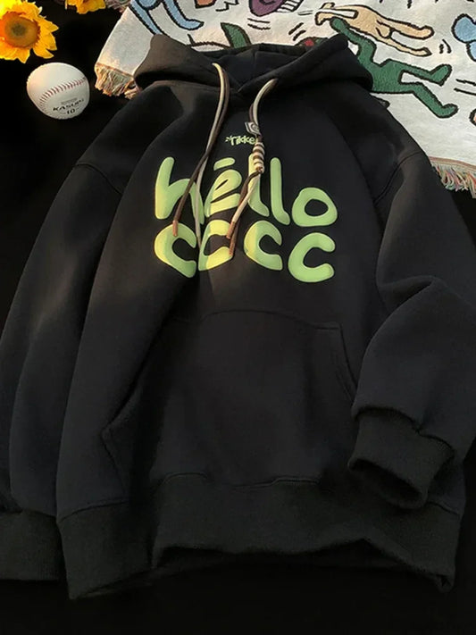 Korean Fashion Letter Printed Fleece Hoodie