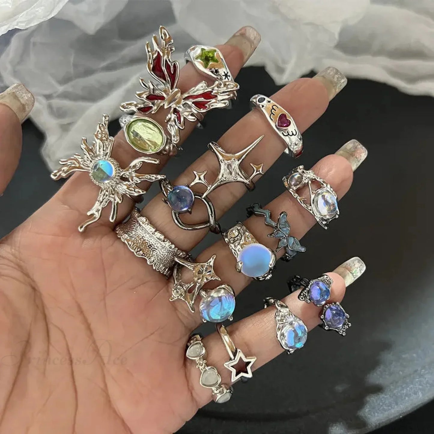 Kpop Dark Geometric Gothic Star Ring