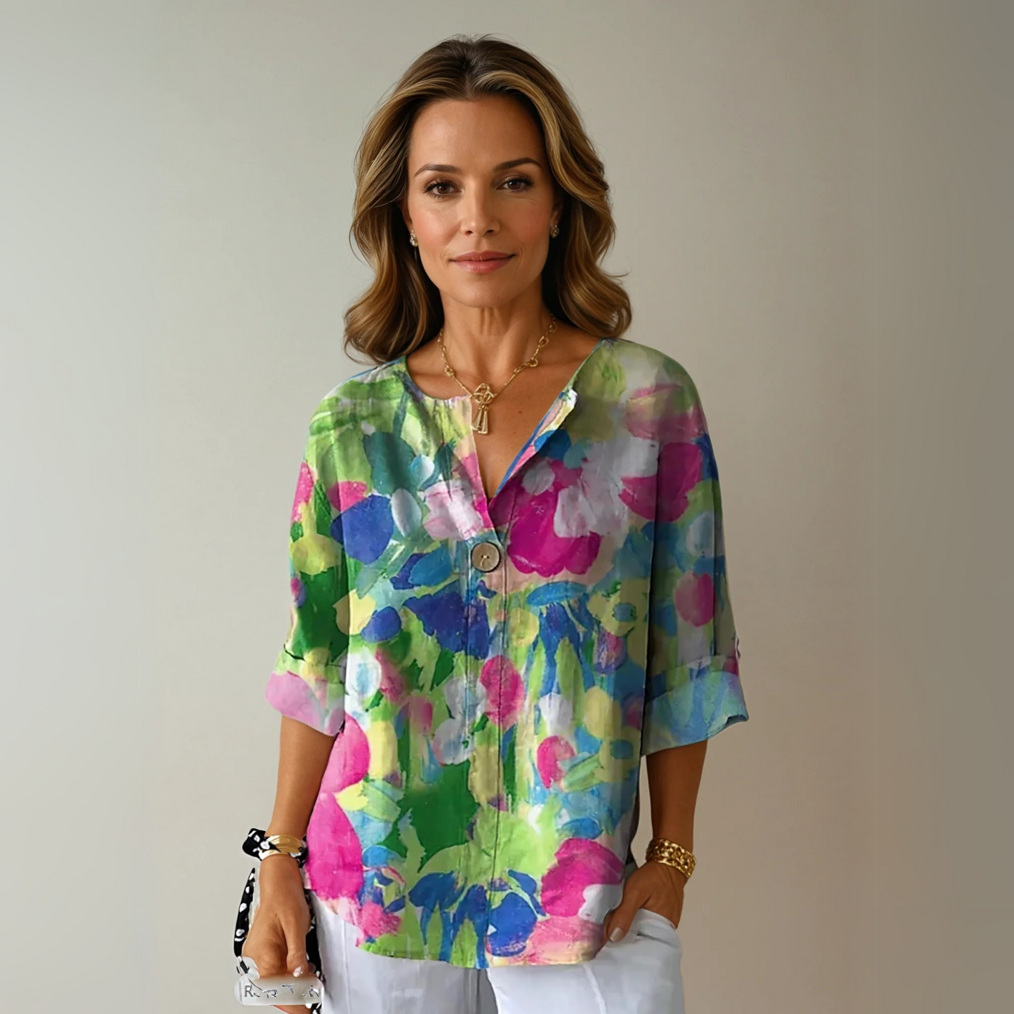 Kristin | Women's Floral Print Button-Down Blouse