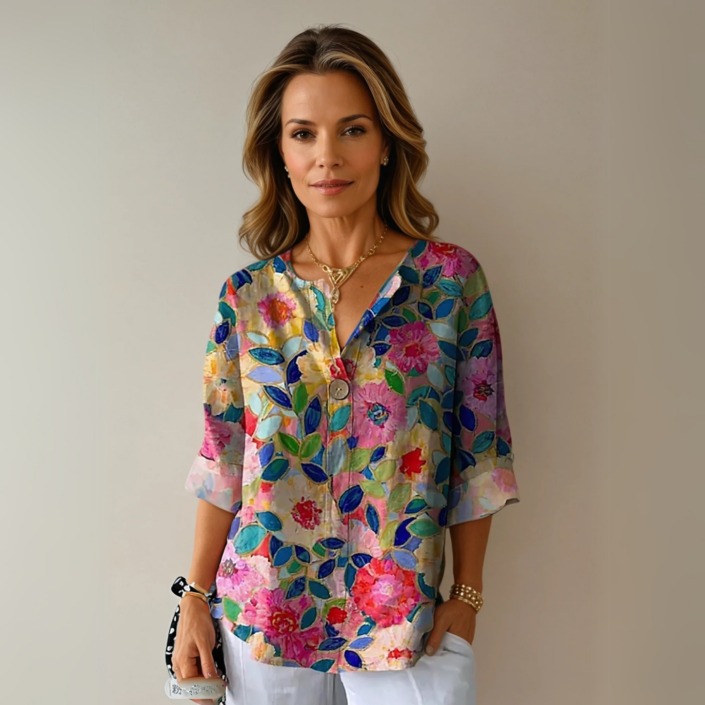 Kristin | Women's Floral Print Button-Down Blouse