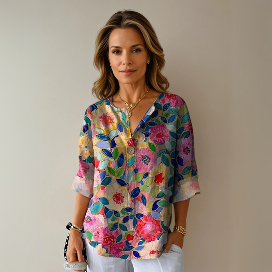 Kristin | Women's Floral Print Button-Down Blouse