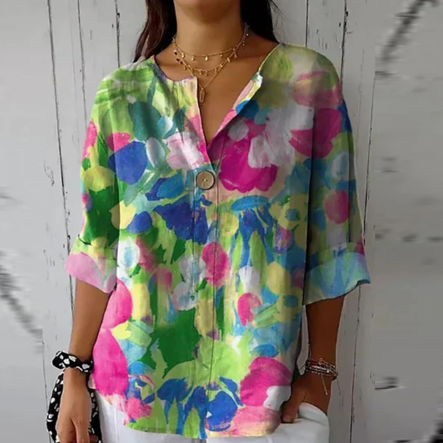 Kristin | Women's Floral Print Button-Down Blouse