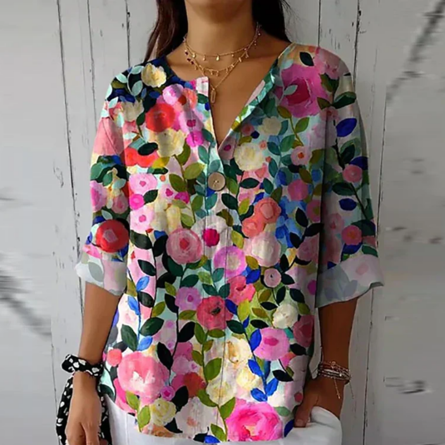 Kristin | Women's Floral Print Button-Down Blouse