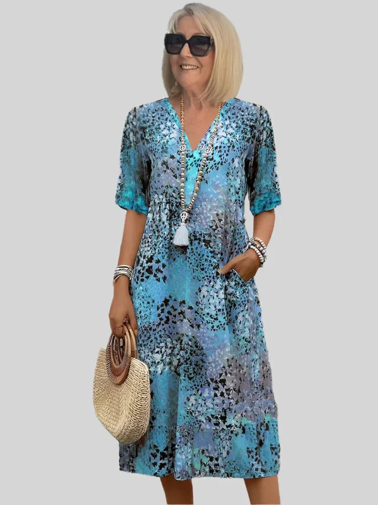 Kristin | Women's V-Neck Casual Midi Dress