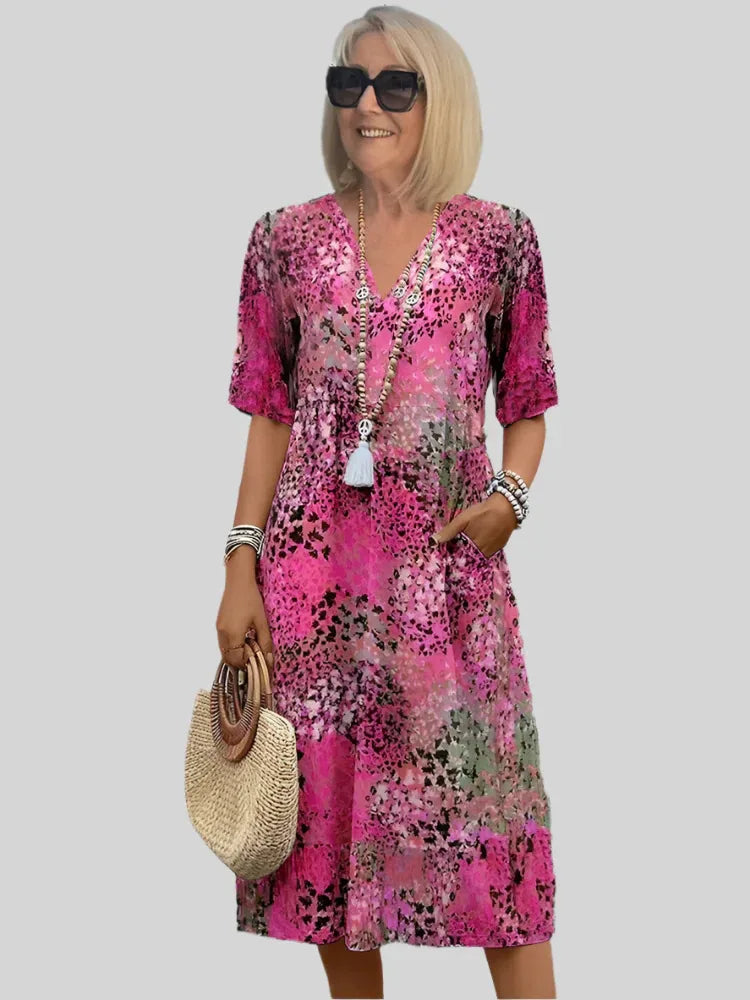 Kristin | Women's V-Neck Casual Midi Dress