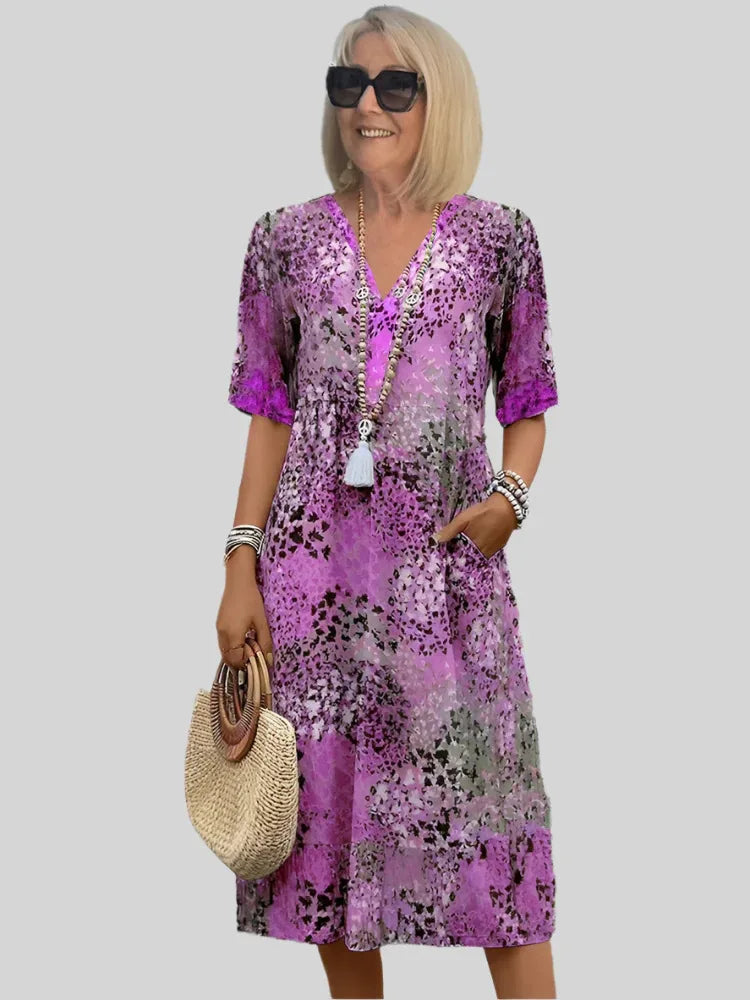 Kristin | Women's V-Neck Casual Midi Dress