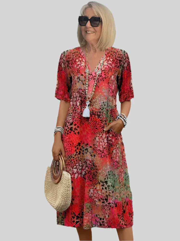 Kristin | Women's V-Neck Casual Midi Dress