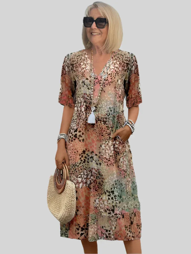 Kristin | Women's V-Neck Casual Midi Dress