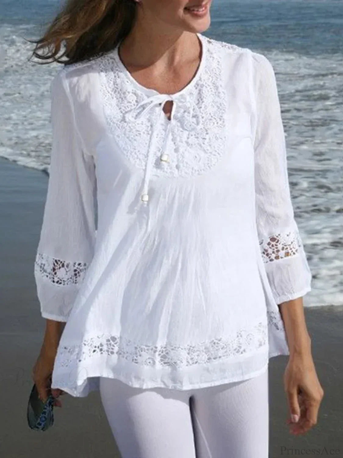 Lace Crochet Casual Patchwork Blouse