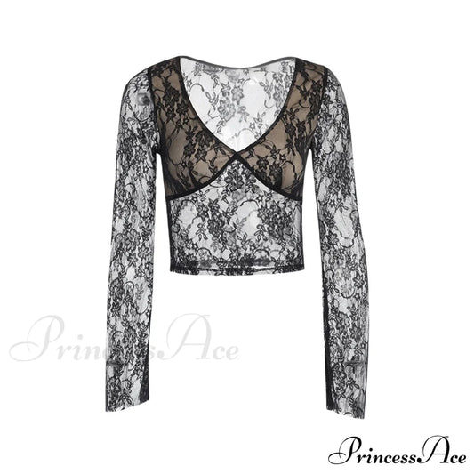 Lace Fairy Grunge V-neck See-Through Slim Fit Stylish Elegant Trendy Classic Crop Top
