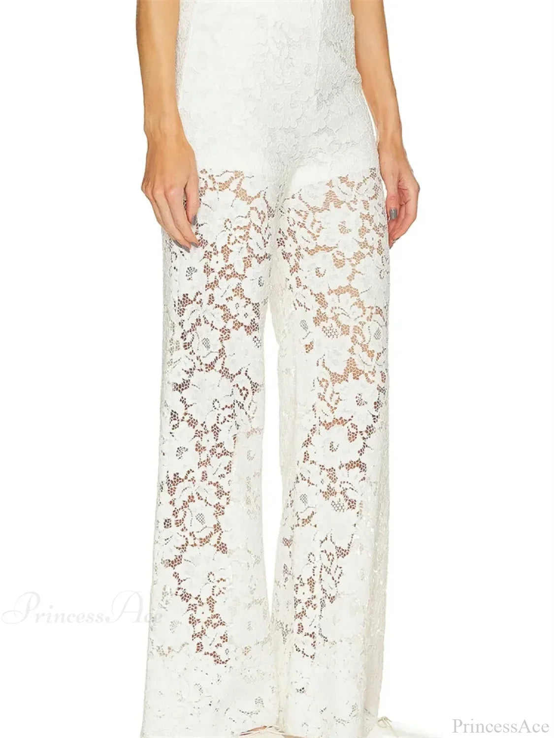 Lace Floral Loose Wide Leg See-Through Mesh Pant