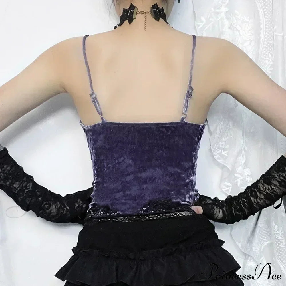 Lace Gothic Aesthetic Velvet Grunge Punk Bodycon V-neck Elegant Classic Crop Top