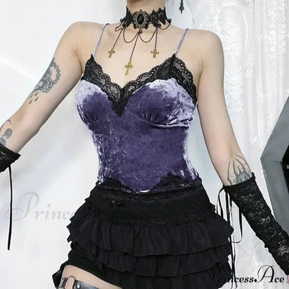 Lace Gothic Aesthetic Velvet Grunge Punk Bodycon V-neck Elegant Classic Crop Top