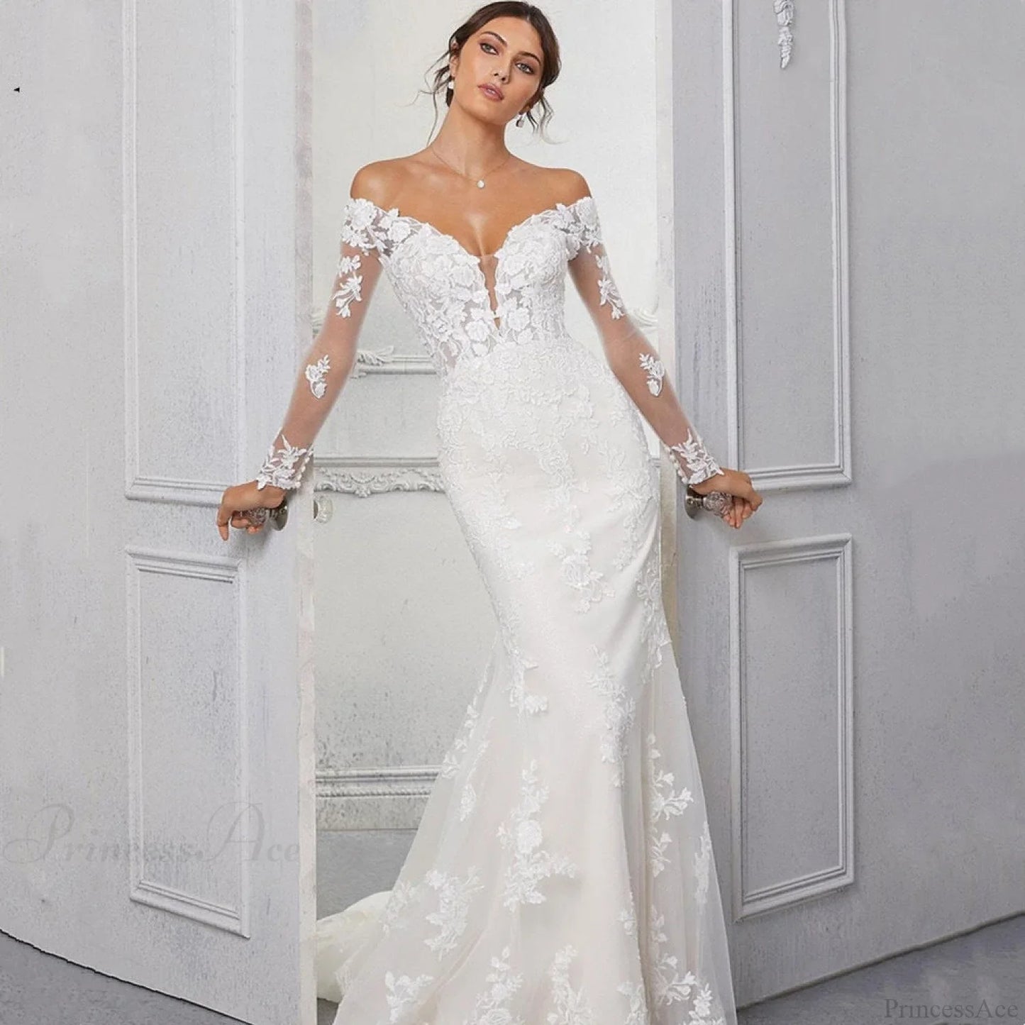 Lace Mermaid Long Train Wedding Dress