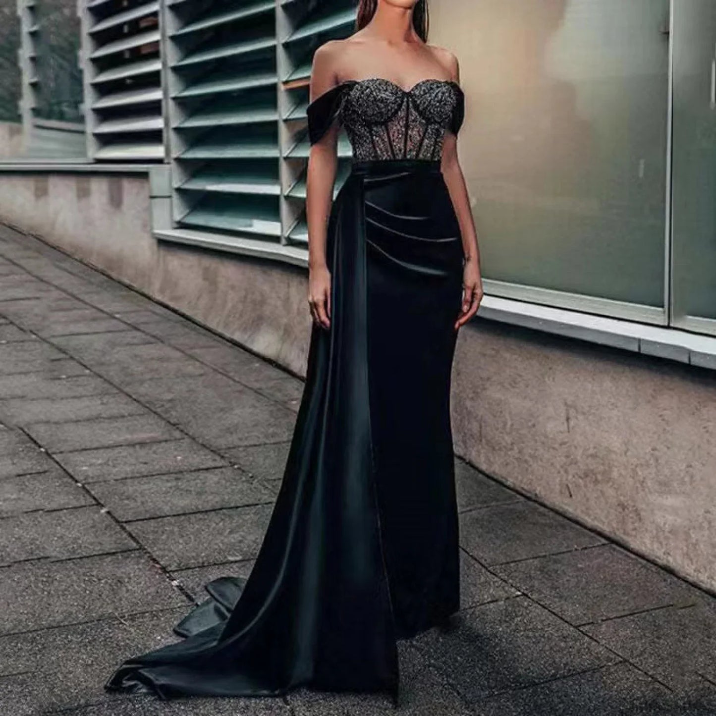 Lace Mermaid Off-Shoulder Prom Dress