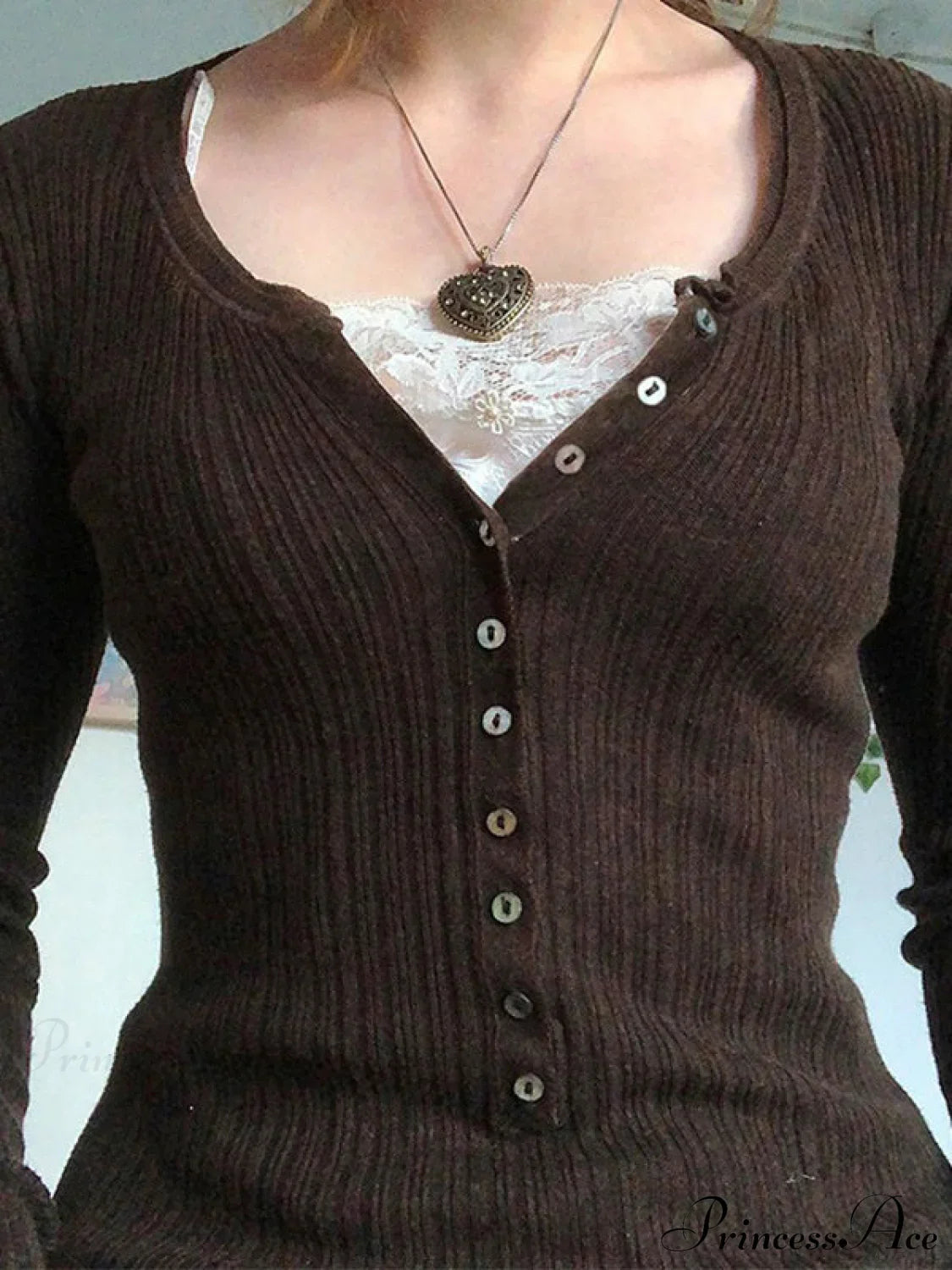 Lace Paneled Graceful Brown Tank Top