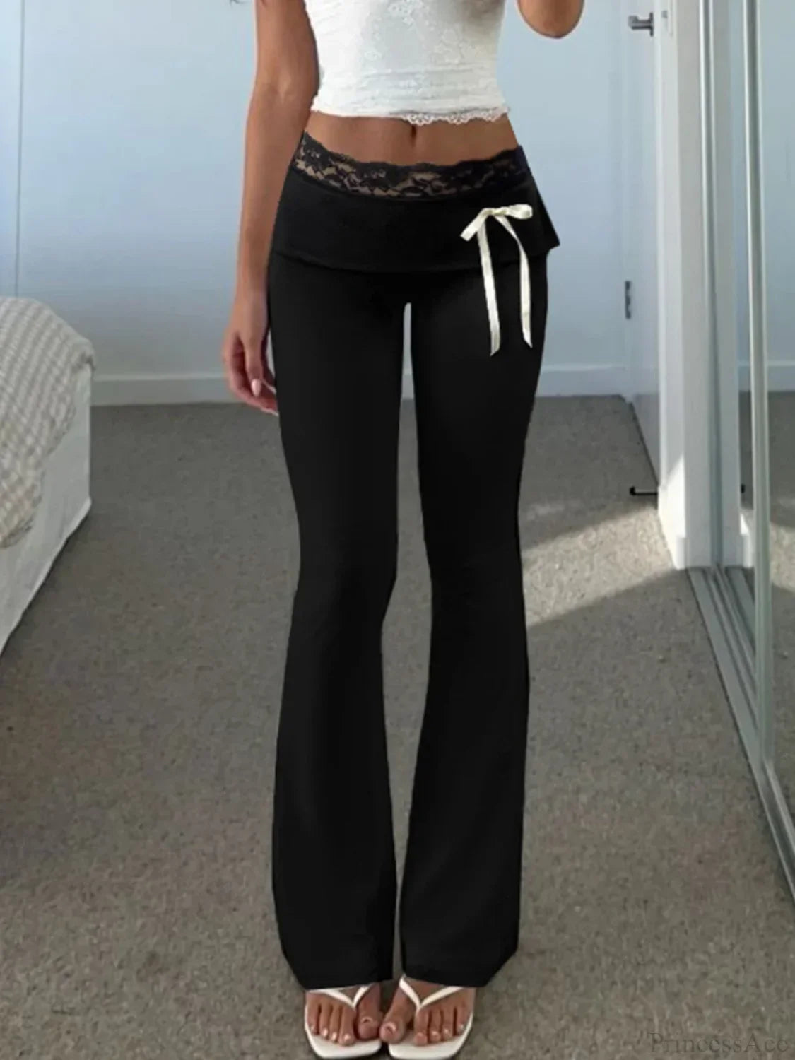 Lace Patchwork Bow Straight Y2K Fashion Pant
