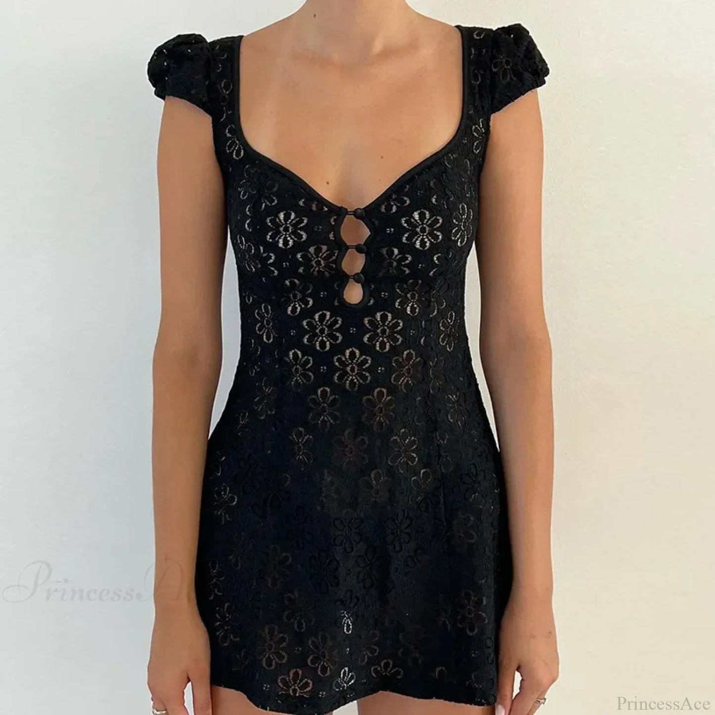 Lace Ruffle Backless Mini Dress