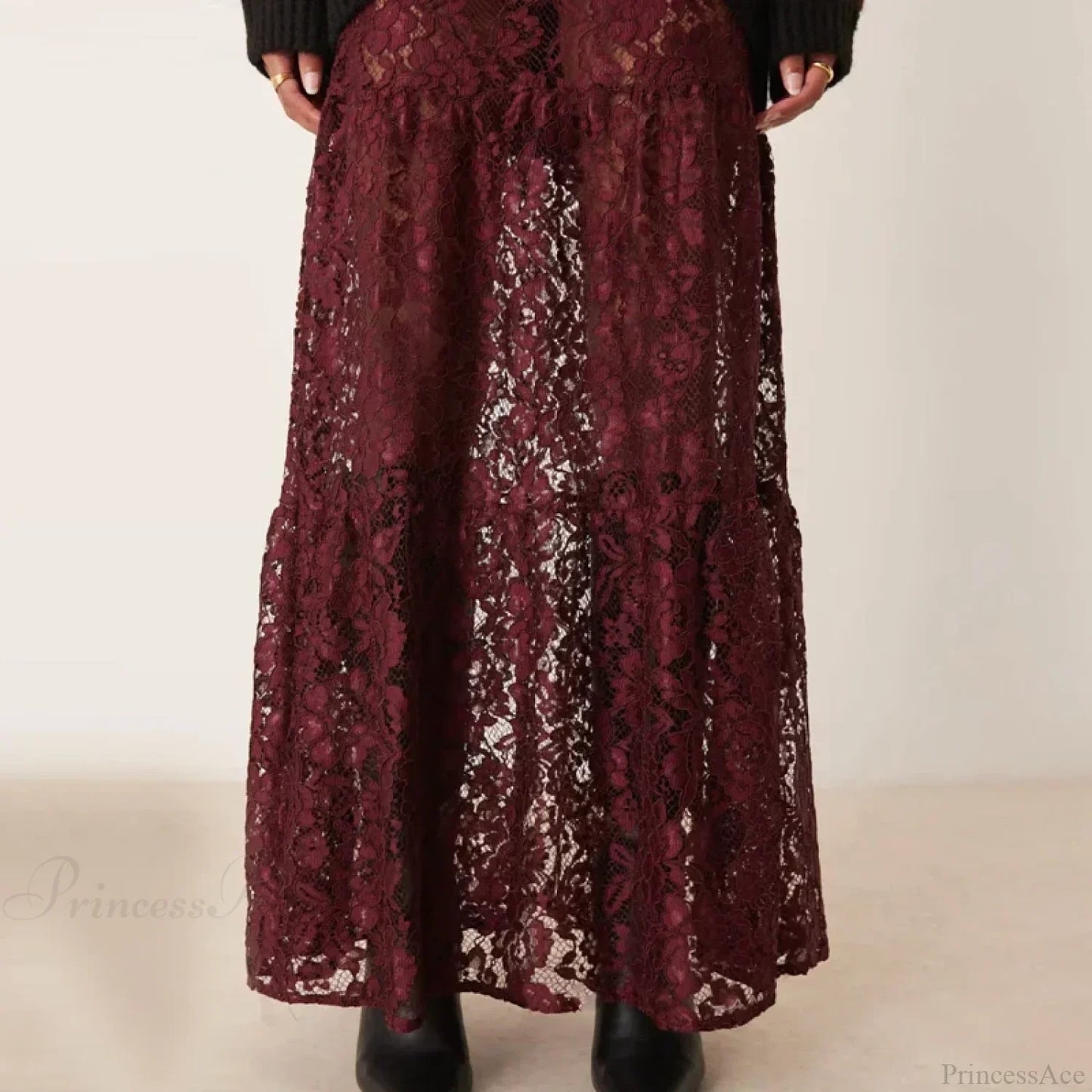 Lace Sheer A-Line Vintage Floral See-Through Skirt