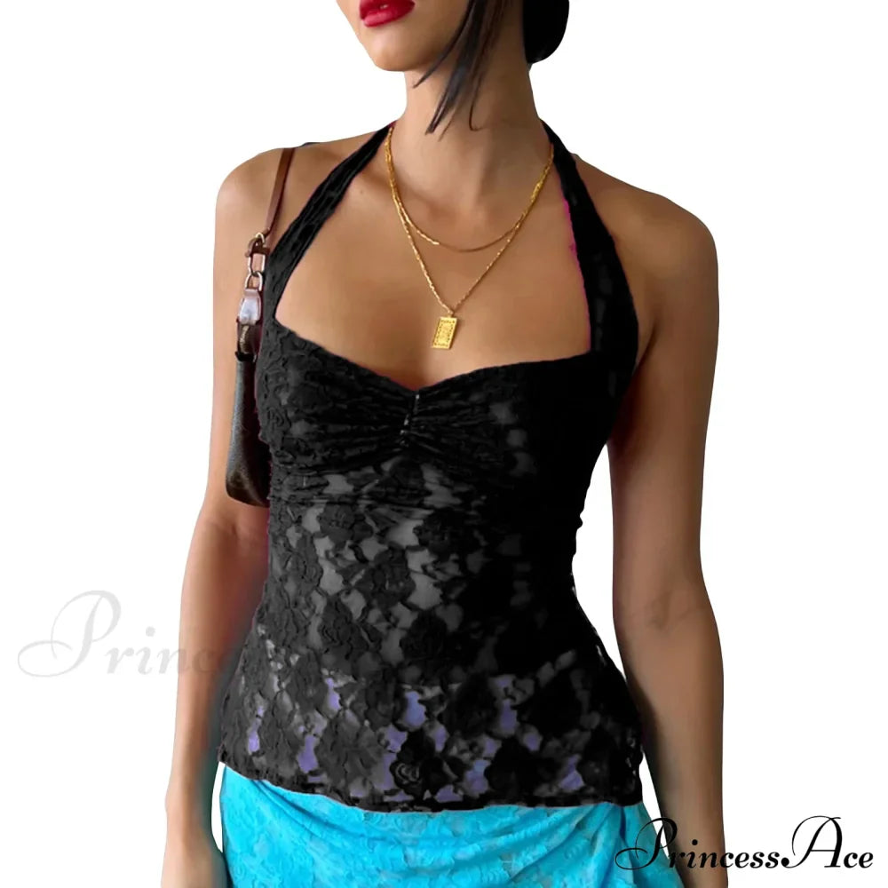 Lace Solid Chic Basic Casual Slim Fit Summer Stylish Elegant Crop Top