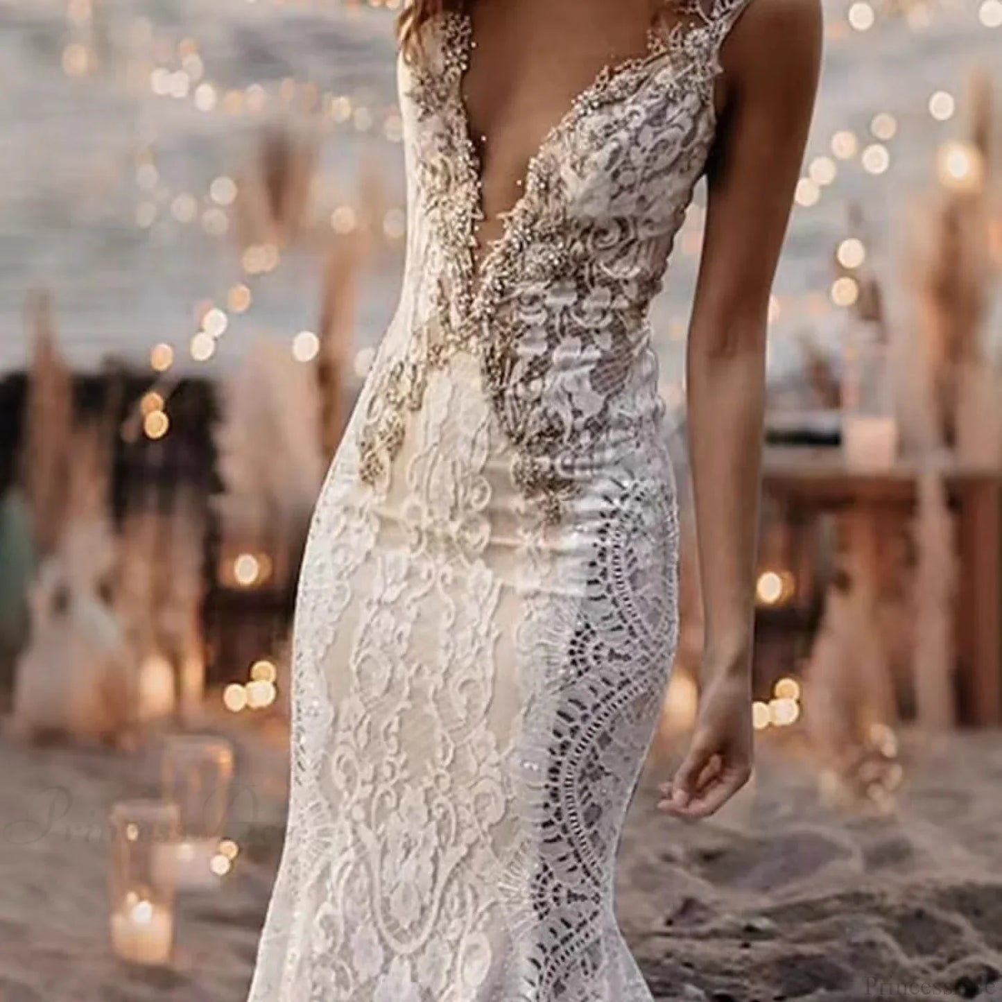 Lace V-Neck Mermaid Wedding Dress