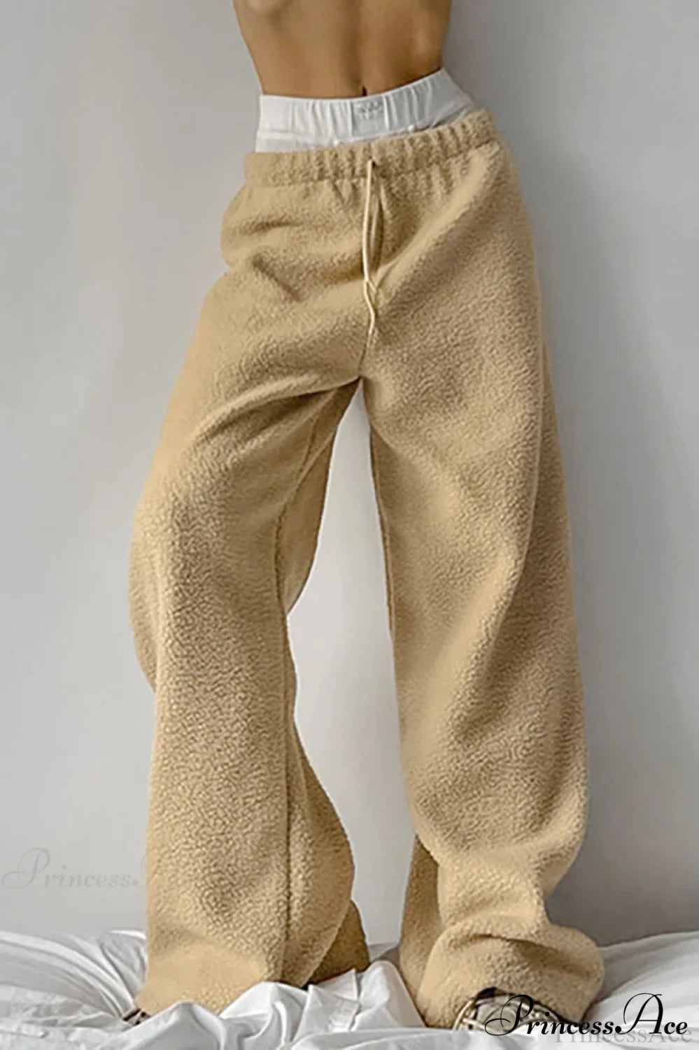 Lamb Fleece Casual Tie Waist Sports Pants