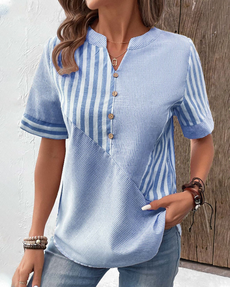 Paulette® | Striped Cotton-Polyester Blouse Shirt