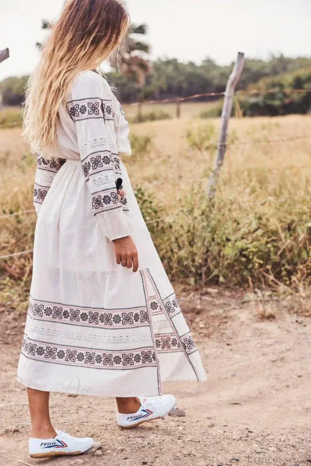 Lantern Long Sleeve Lace Maxi Boho Dress
